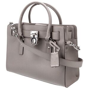 Michael Kors Gray Saffiano Leather Satchel with Silver Hardware